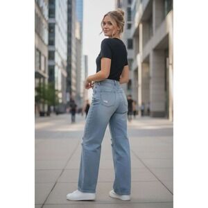 Altard State Women's Jeans 27 Distressed Ripped HIGH RISE Baggy Wide Leg Denim